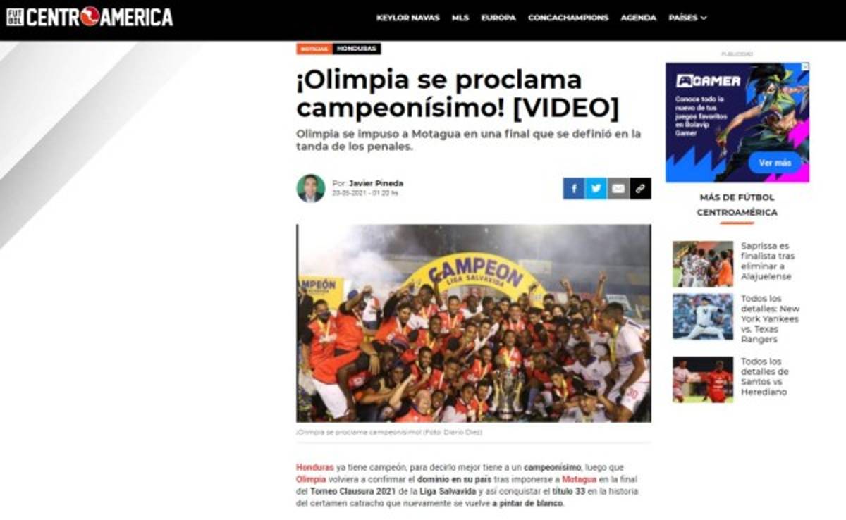 Prensa internacional sobre el tricampeonato de Olimpia ante Motagua y así destacan a Pedro Troglio