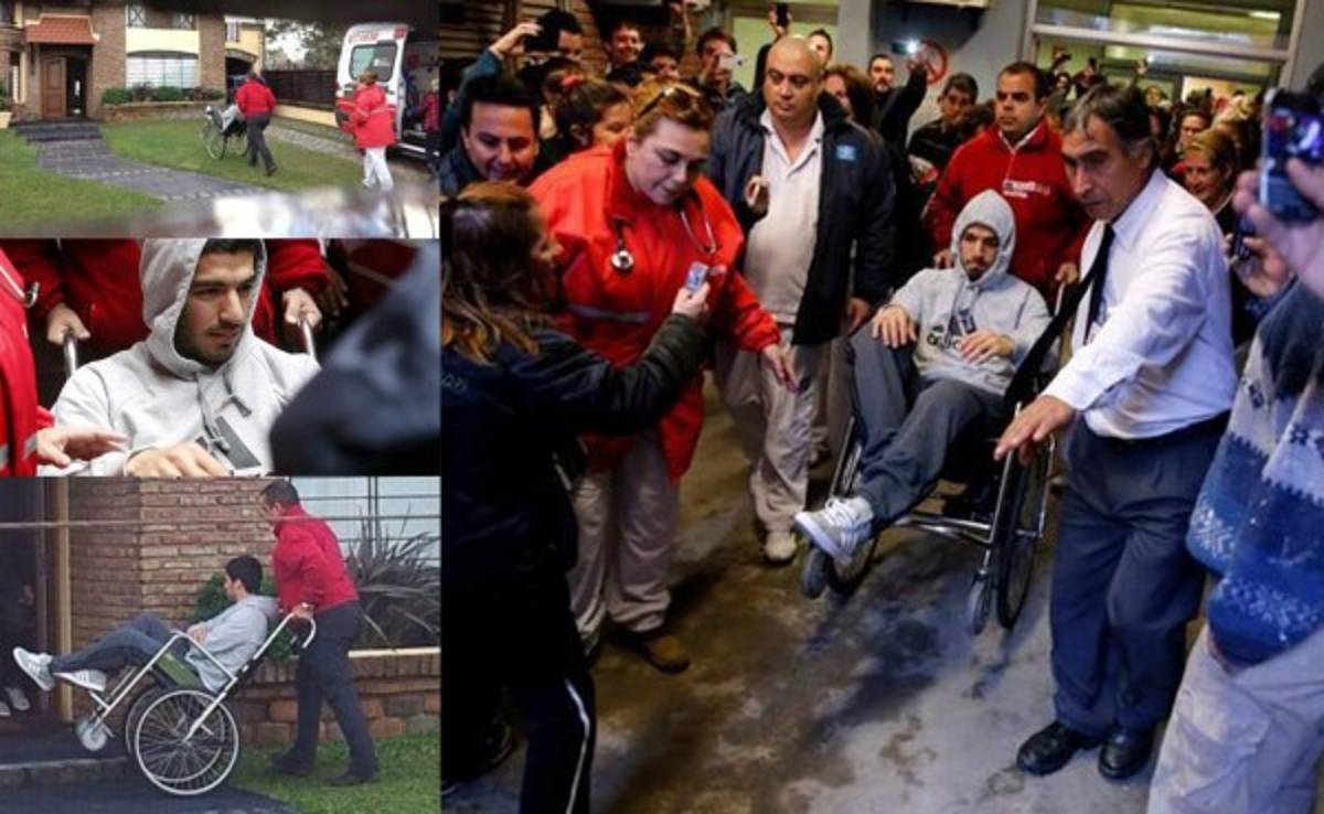 Luis Suárez salió en silla de ruedas de hospital uruguayo