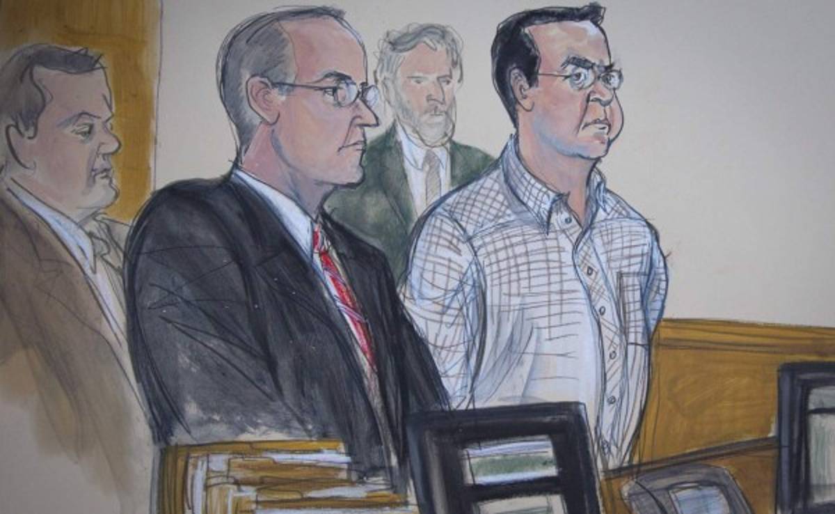 Bosquejo de Rafael Callejas compareciendo en corte de New York