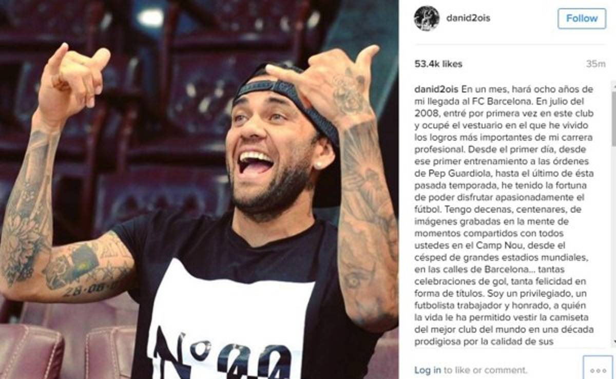 El emotivo mensaje de despedida de Dani Alves en su adiós del Barcelona
