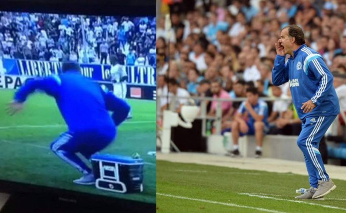 VIDEO: El 'Loco' Bielsa se quema el trasero en pleno partido