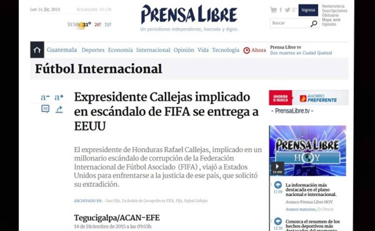 Prensa Internacional: Así anuncian la entrega de Rafael Callejas a Justicia de Estados Unidos