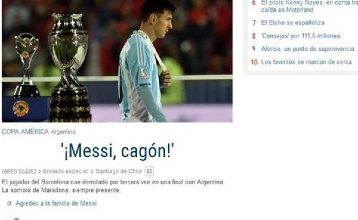 Medio español tilda de 'cagón' a Messi tras perder final de Copa América