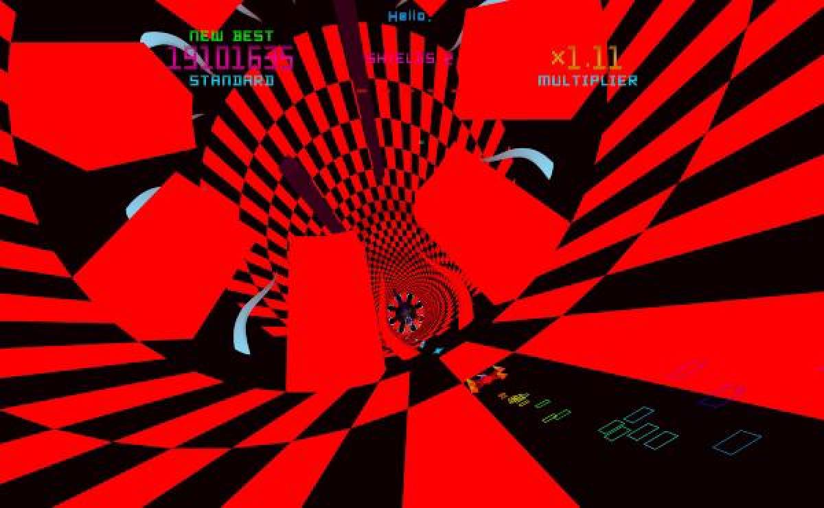Recreación jugable de Polybius, un videojuego propio desarrollado por la compañía Llamasoft y que está disponible para PS4 y PC.