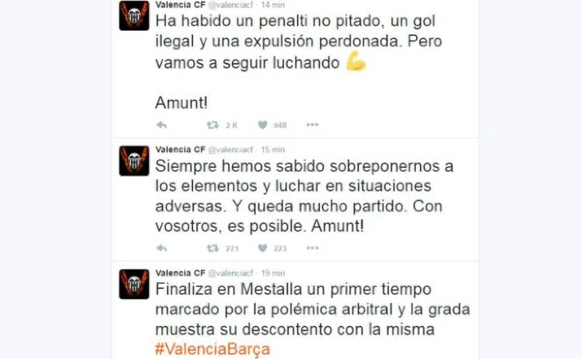 El Valencia se queja del árbitro Undiano Mallenco en sus redes sociales