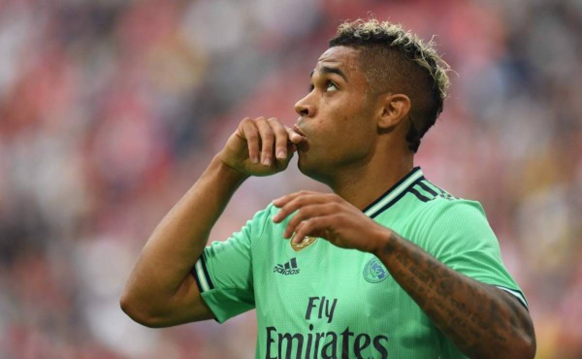 Real Madrid's Spanish-Dominican forward Mariano celebrates scoring during the Audi Cup football match for third place between Real Madrid and Fenerbahce in Munich, on July 31, 2019. (Photo by Christof STACHE / AFP)
