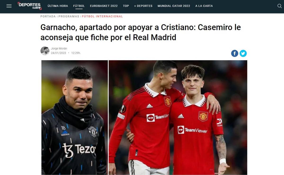 La noticia sobre Alejandro Garnacho también ha sido replicada por medios españoles, tal es el caso de Deportes Cuatro.