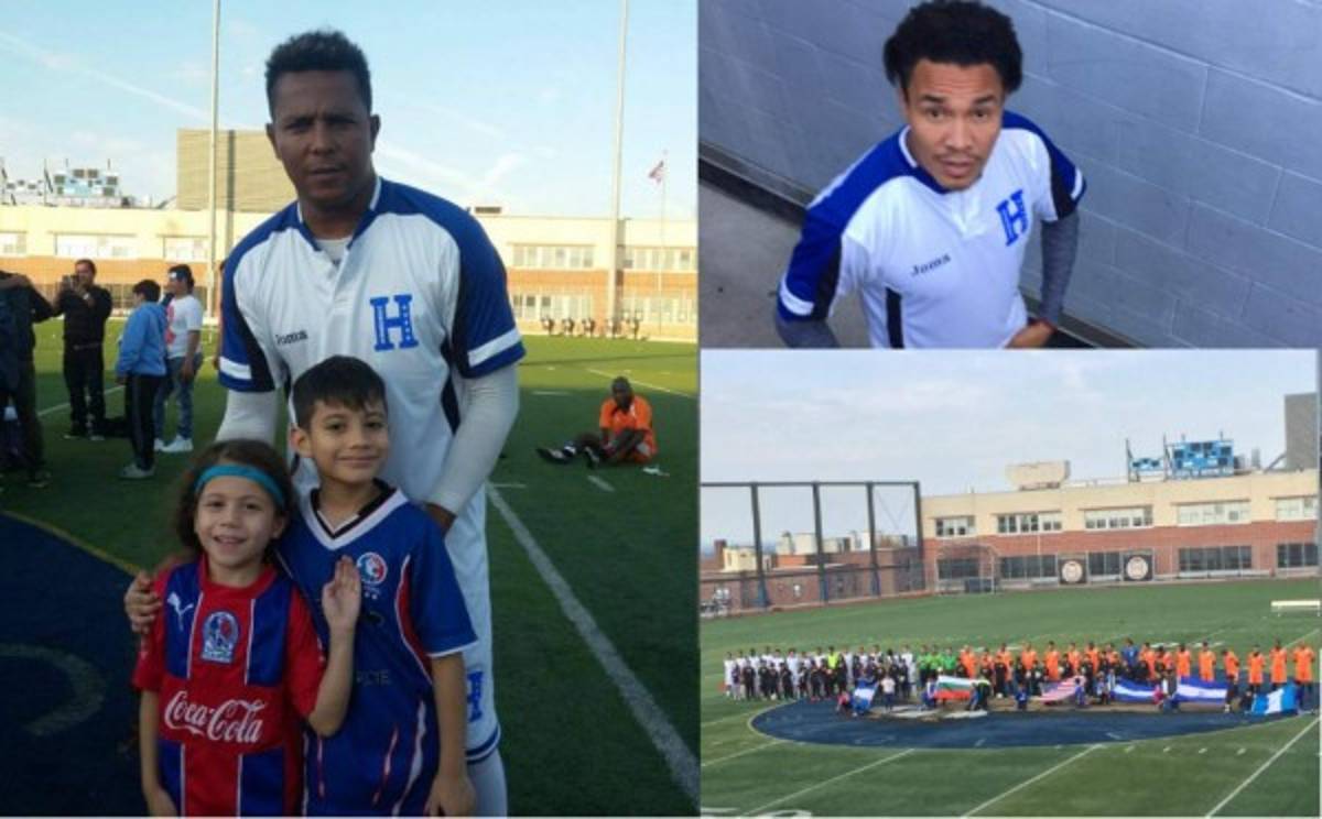 Aficionados hondureños y sus fotos con las leyendas de la Selección Nacional en Nueva Jersey