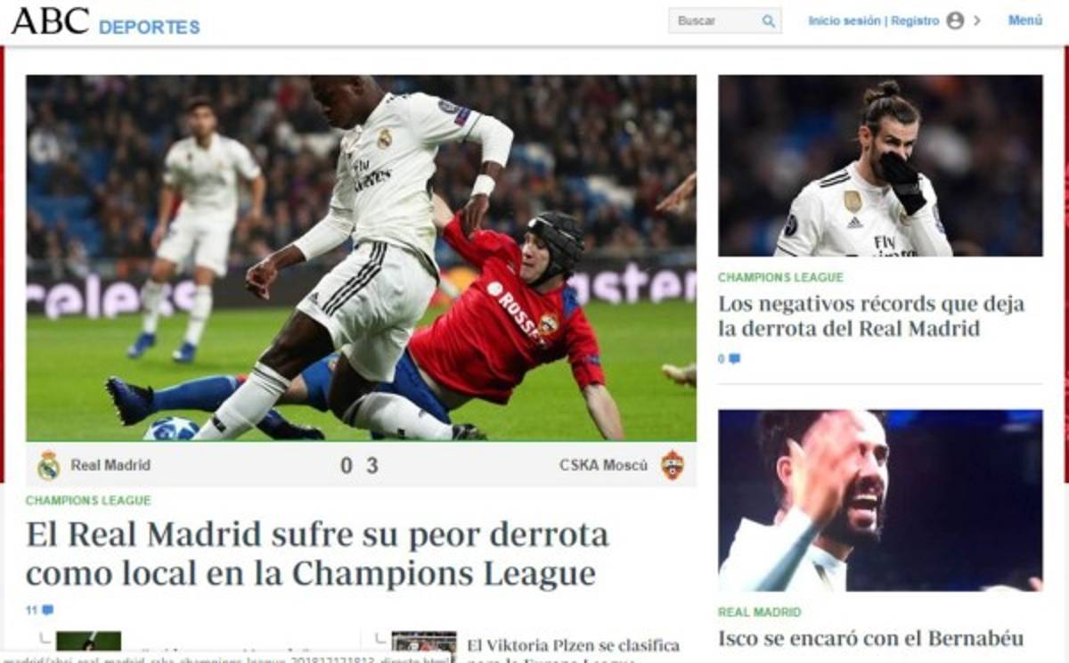 'Indigno y ridículo': Prensa mundial no perdona a Real Madrid por derrota ante ante CSKA