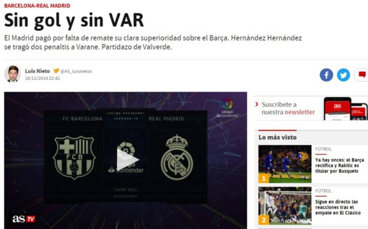 Lo que dice la prensa mundial tras el Barcelona-Real Madrid: 'Mucho fútbol y poca pólvora'