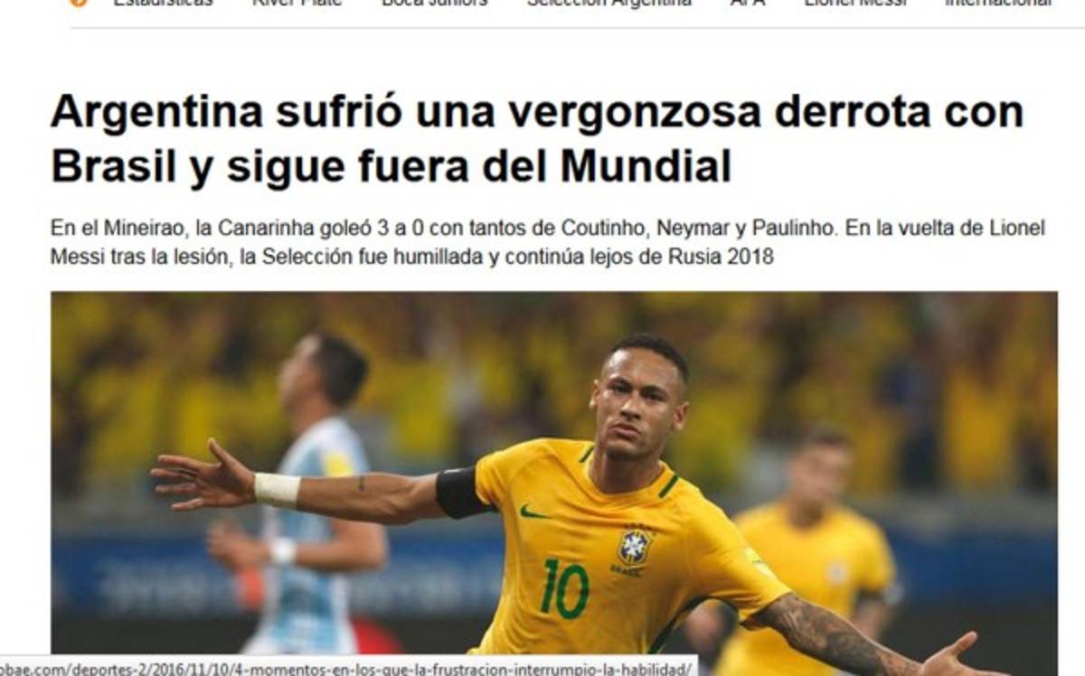 'Catástrofe, humillación', así reacciona la prensa tras goleada de Brasil a Argentina