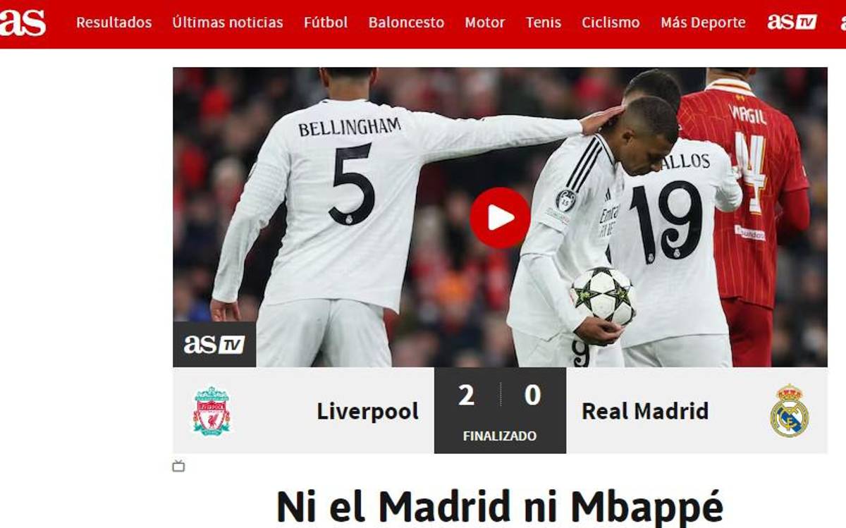 Lo que dice la prensa tras la dura derrota del Real Madrid ante el Liverpool en Champions y no perdonan a Mbappé