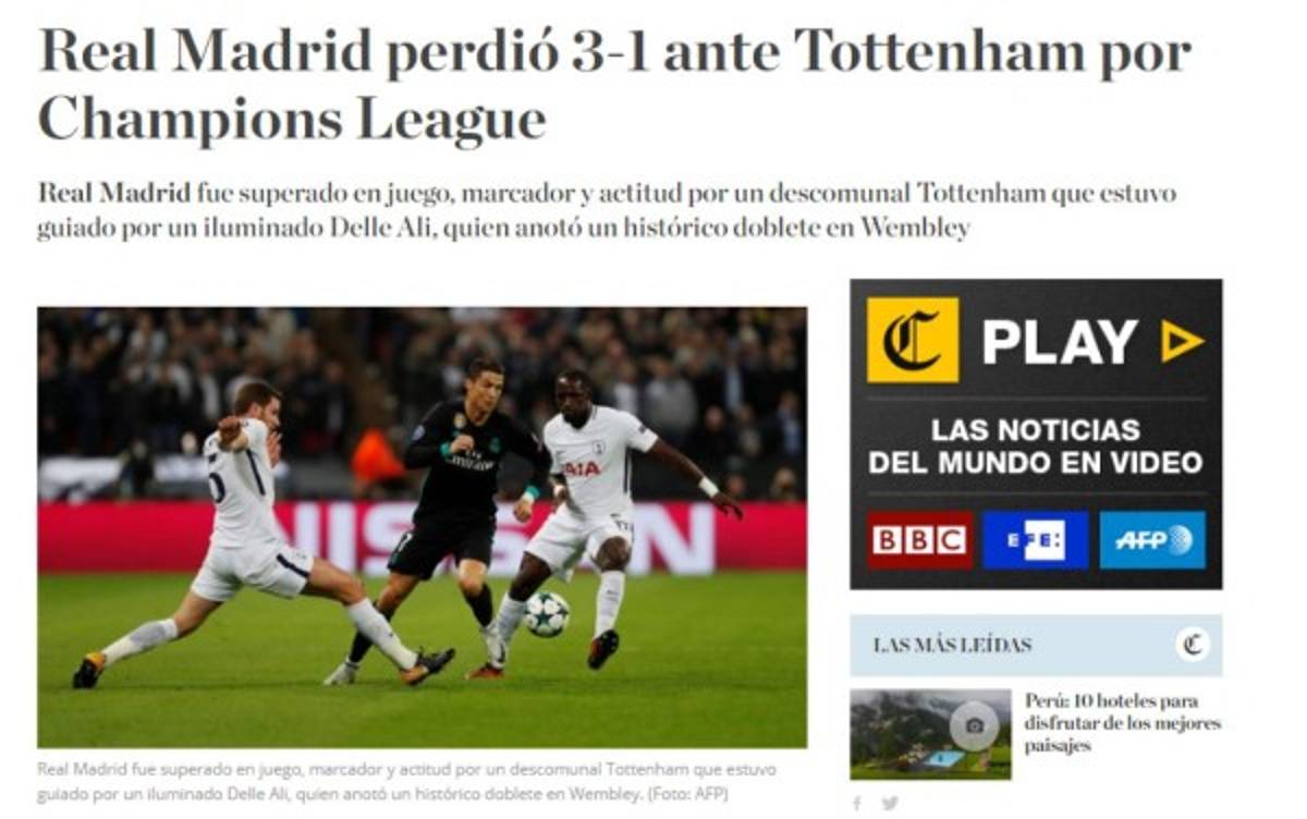 ¡CRISIS! Así reacciona la prensa mundial tras la dura derrota del Real Madrid ante el Tottenham