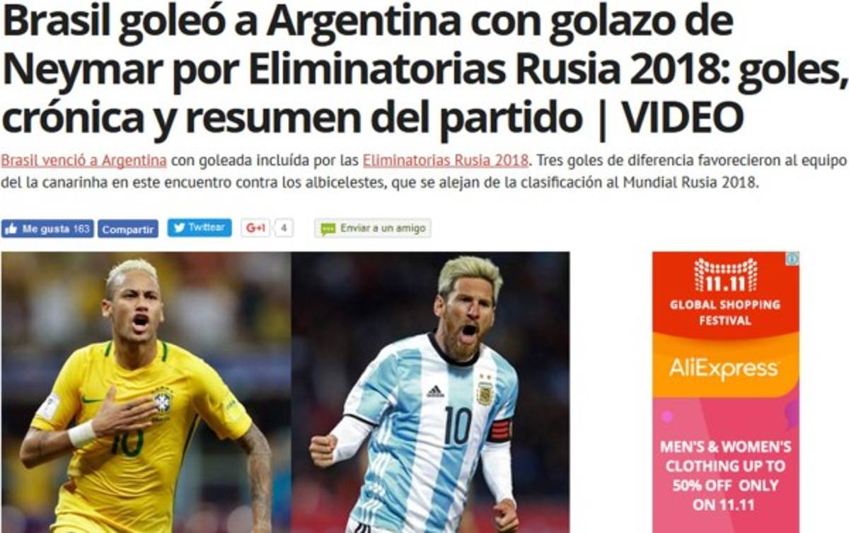 'Catástrofe, humillación', así reacciona la prensa tras goleada de Brasil a Argentina