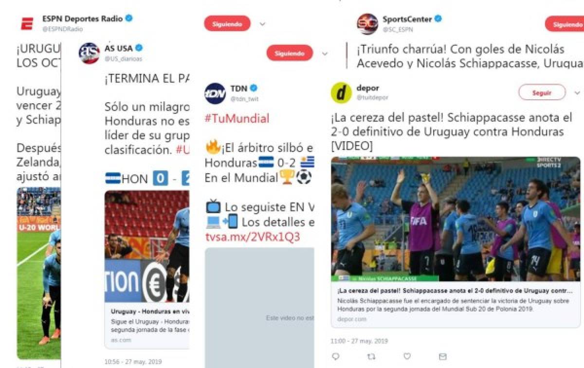 Lo que dicen los medios internacionales tras la derrota de Honduras ante Uruguay en Polonia 2019