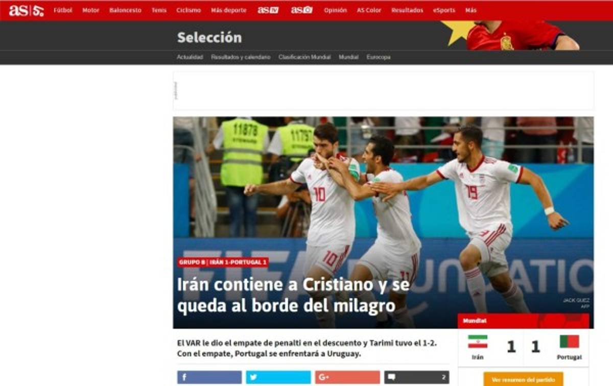 PORTADAS: Así ven a la Portugal de Ronaldo por su pase a octavos de Rusia 2018