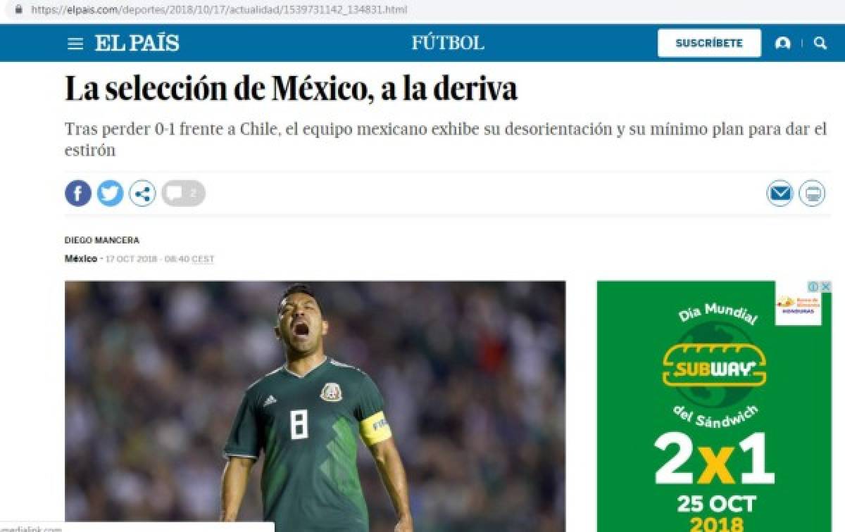 La prensa mexicana arremete contra su selección por perder contra Chile