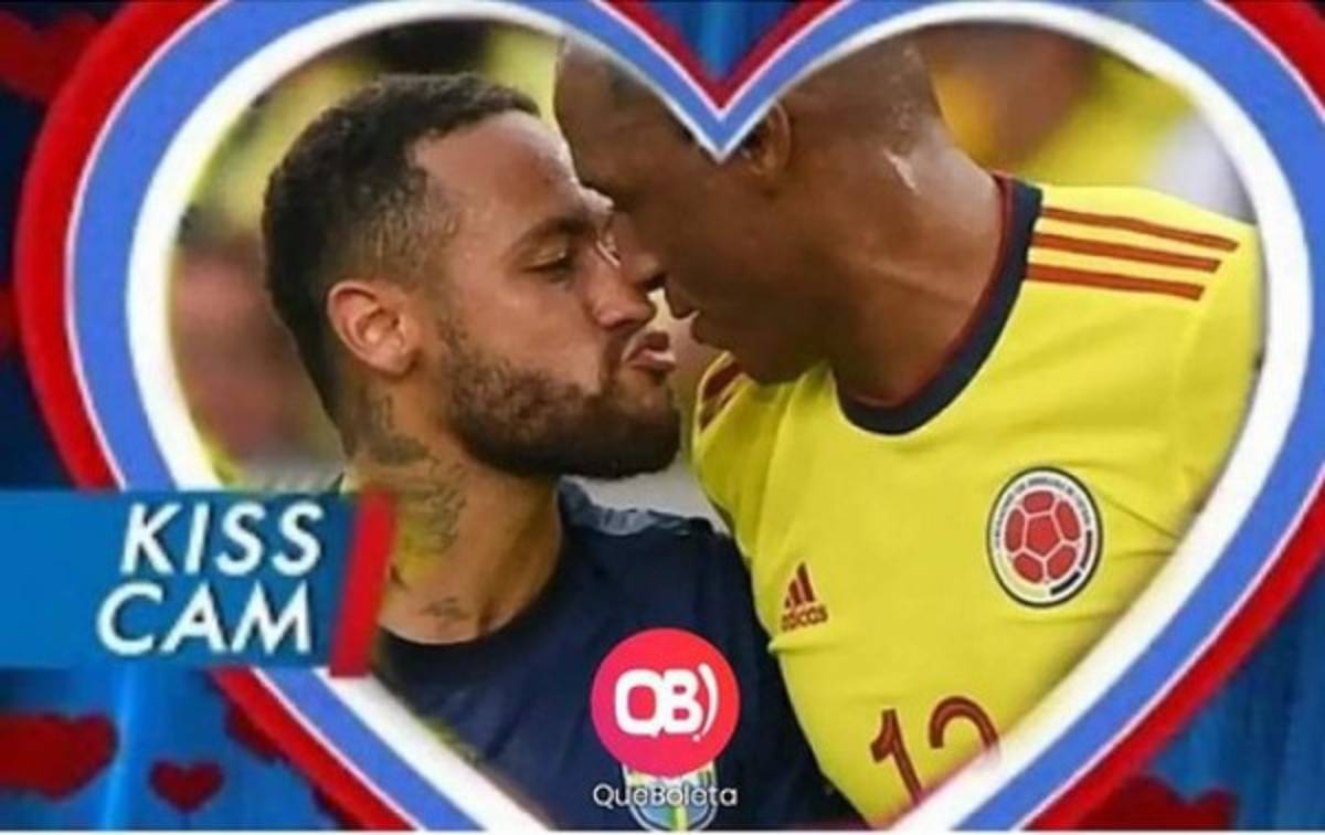El beso de Neymar a Yerry Mina, protagonista de los memes en el Brasil-Colombia
