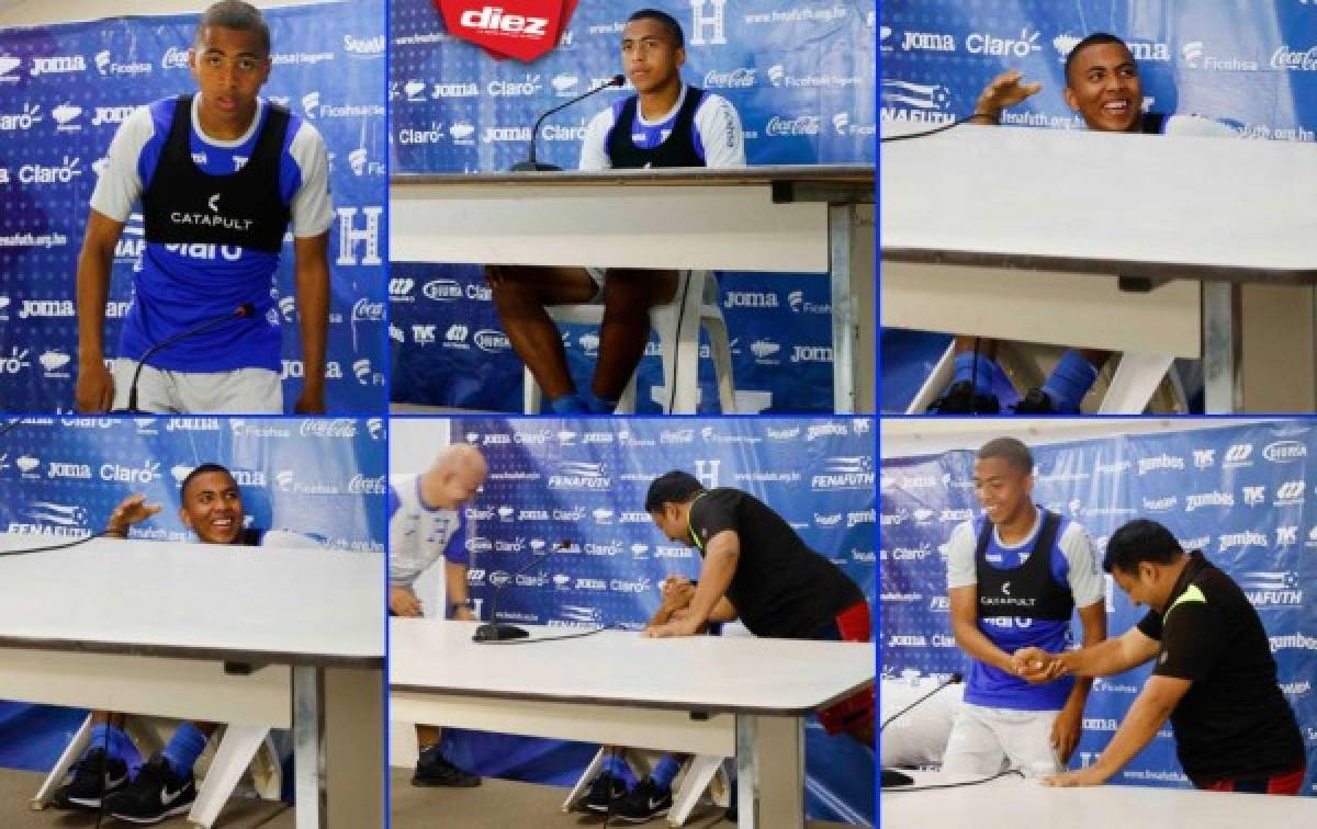 FOTOS: La caída de Rigo Rivas en conferencia de prensa con la Selección de Honduras