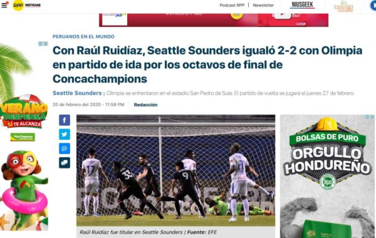 Lo que dice la prensa nacional e internacional del valioso empate de Olimpia ante Seattle en Concachampions