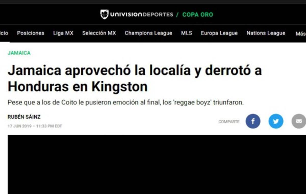 Así ve la prensa internacional la derrota de Honduras ante Jamaica en Copa Oro