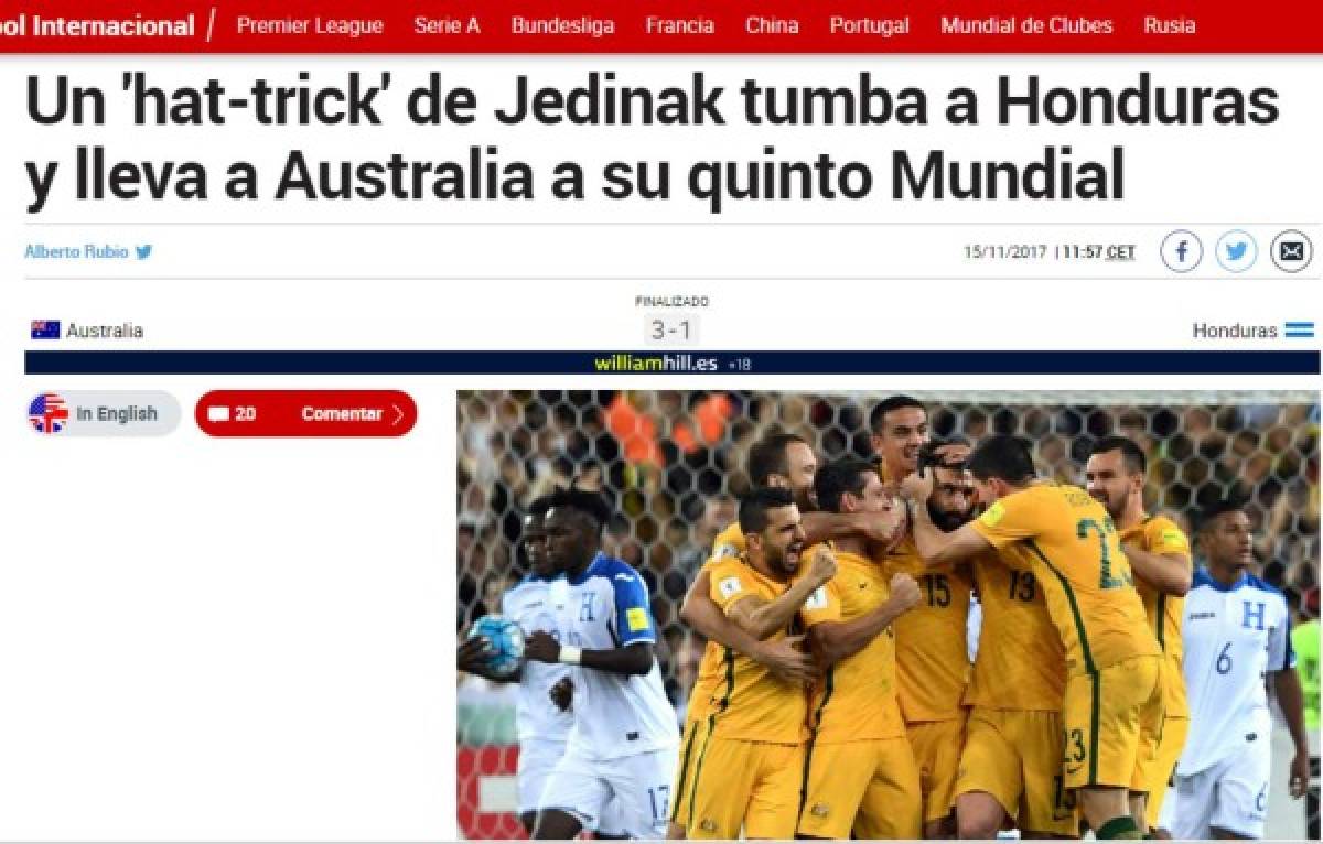 Prensa internacional resalta 'el fracaso' de Honduras y la goleada de Australia