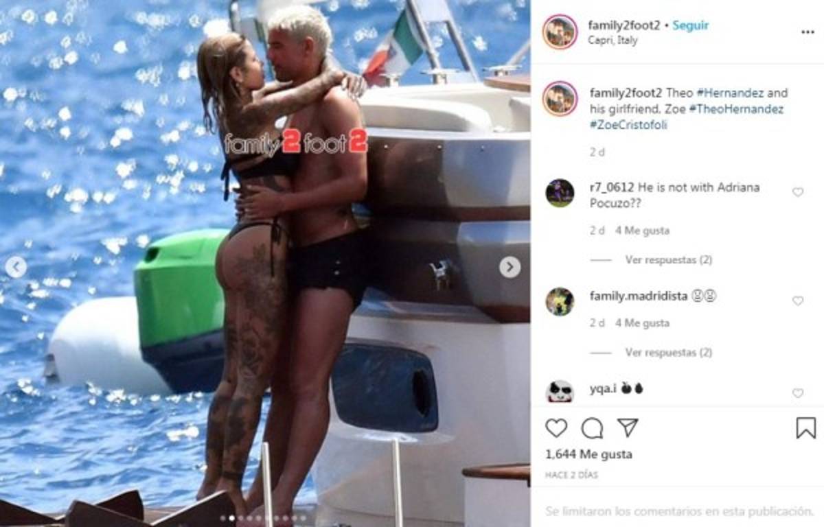 Theo Hernández, cazado en un barco con la espectacular musa de los tatuajes en Italia