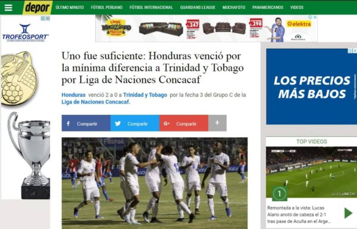 Luego del triunfo ante Trinidad y Tobago, esto dicen los medios sobre Honduras