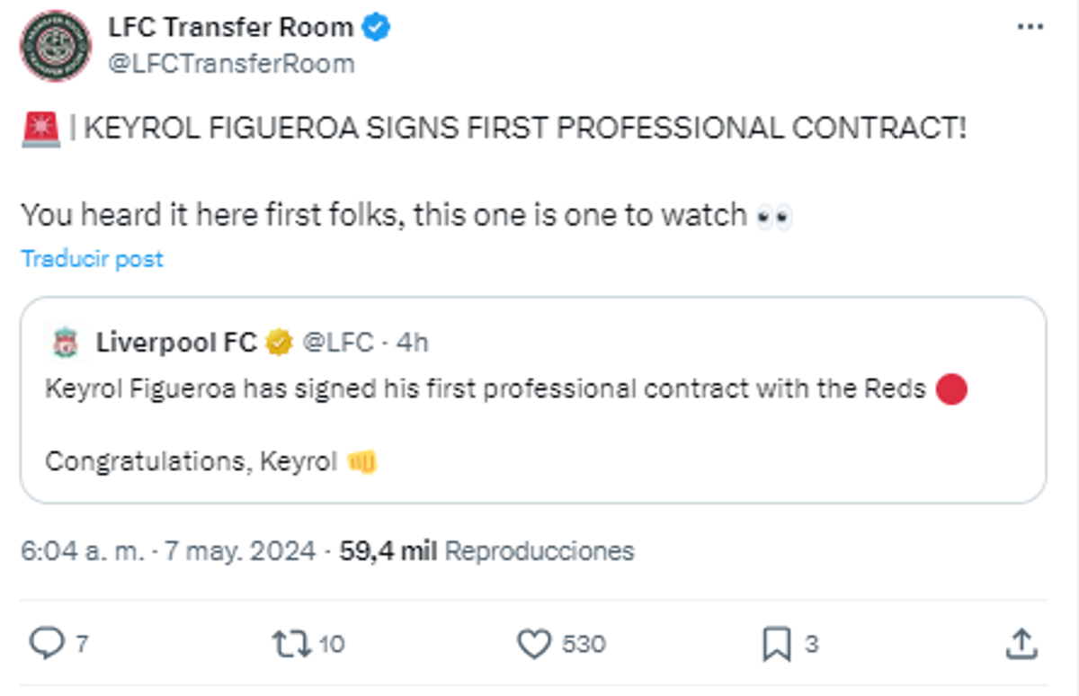 Lo que dicen los medios del fichaje de Keyrol Figueroa por el Liverpool: “Próxima estrella de la Premier League”