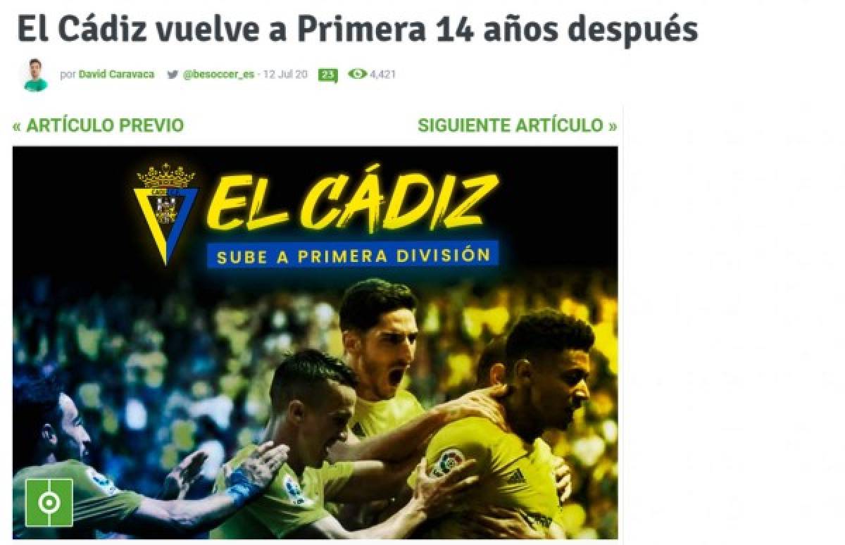 'Regresa entre los grandes': Los medios internacionales destacan el ascenso del Cádiz y Choco Lozano a Primera división de España