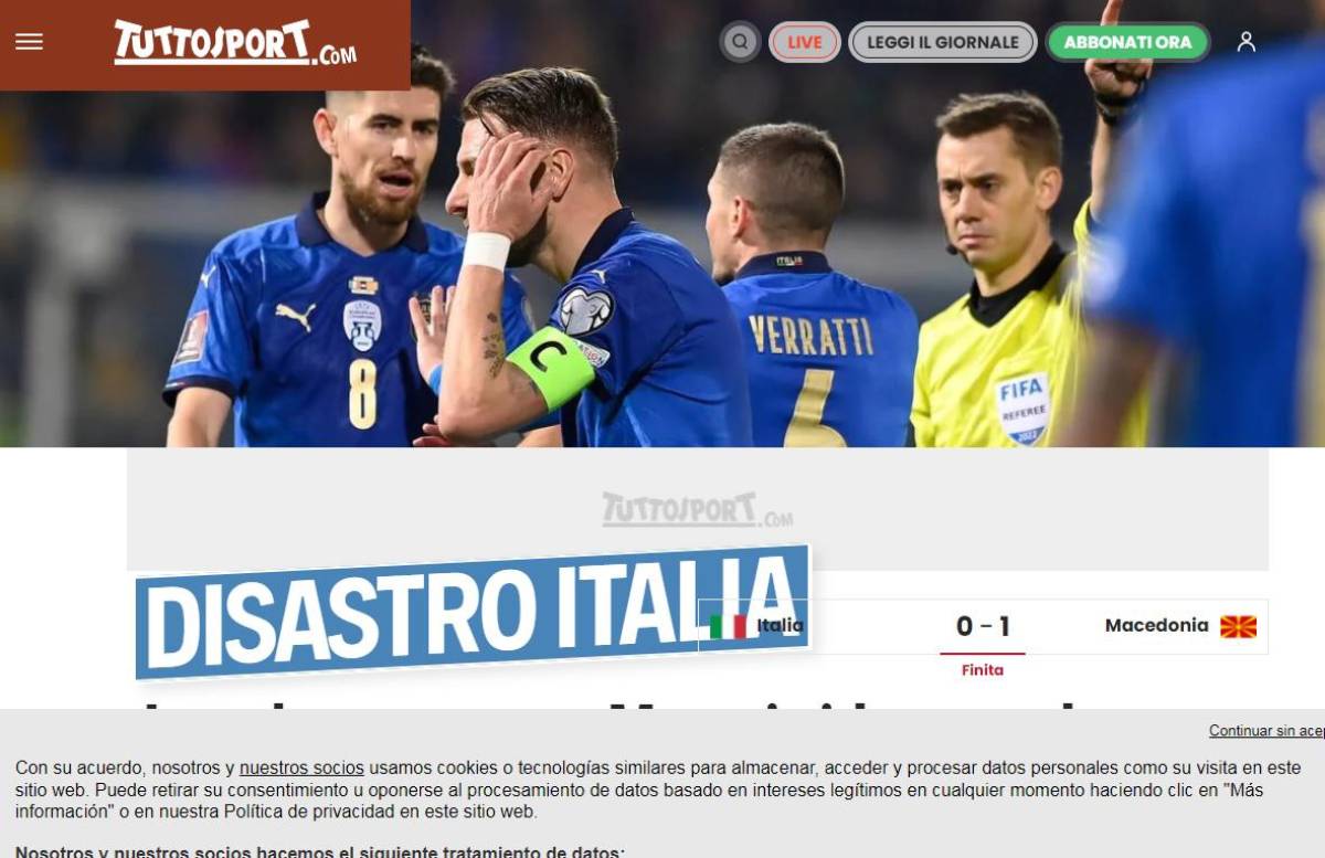 “Otro desastre” y “tragedia”: Lo que dice la prensa mundial tras el nuevo fracaso de Italia, afuera de Qatar 2022