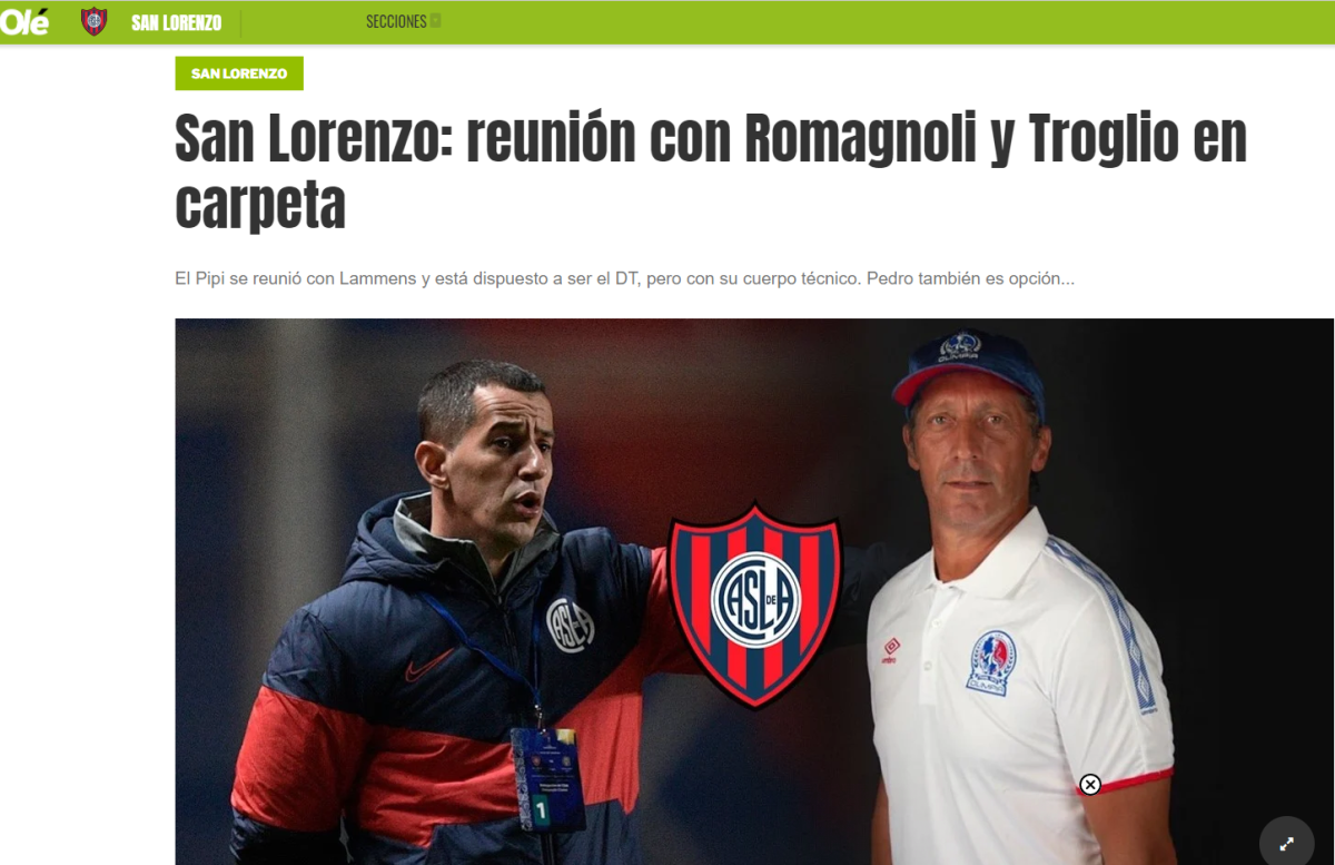Así es como informa el diario OLÉ de Argentina sobre Pedro Troglio y San Lorenzo.