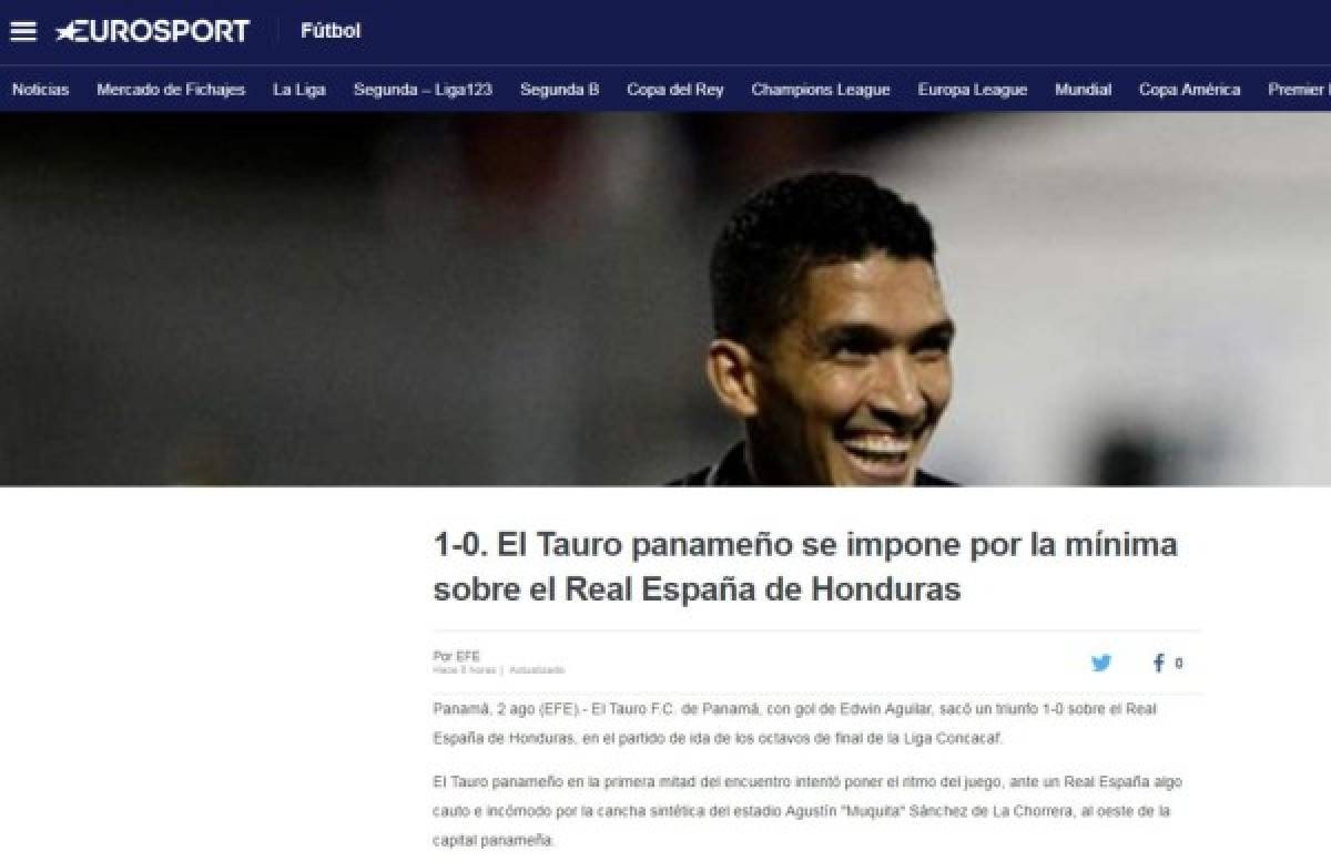 Portadas de los diarios internacionales sobre derrota de Real España ante Tauro FC