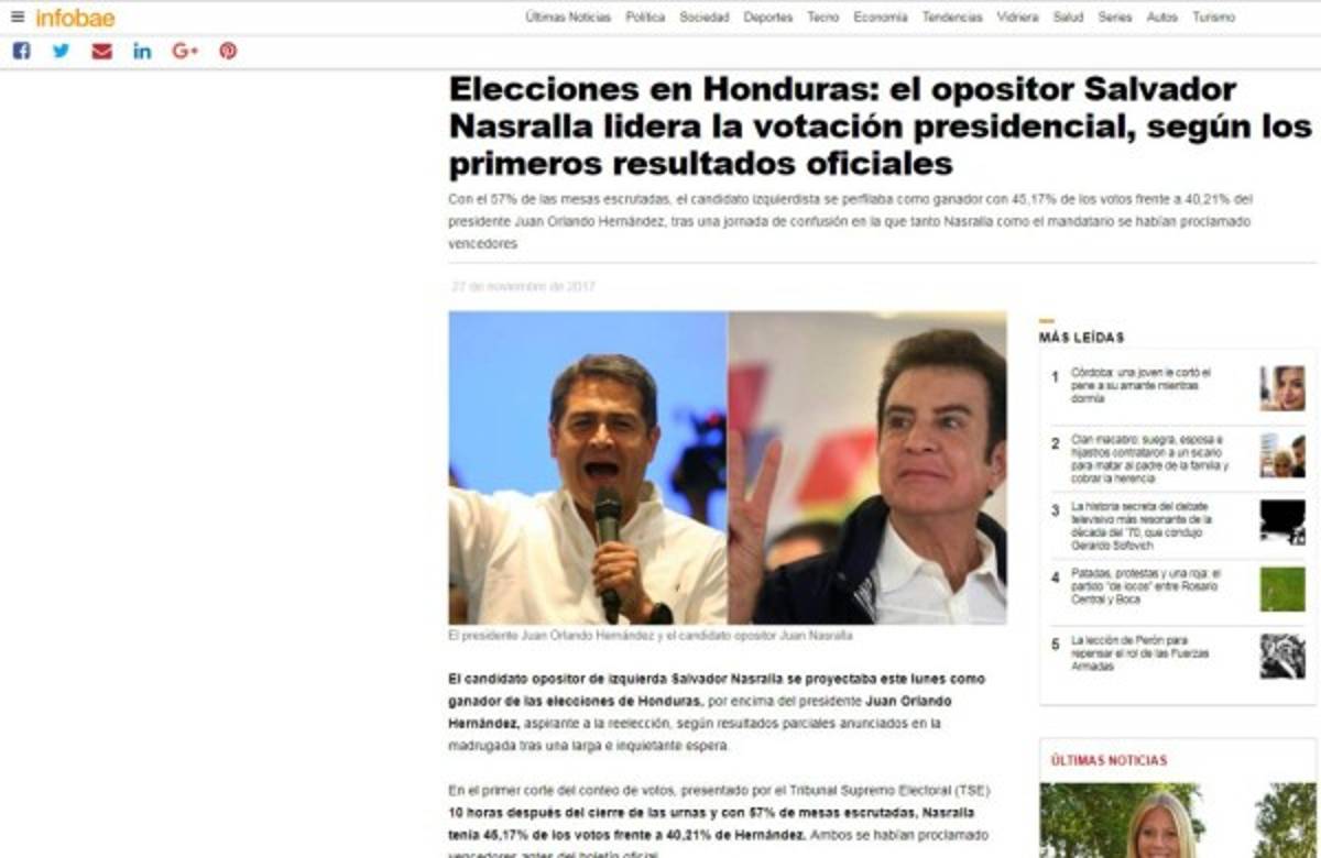 Así reaccionan los medios internacionales sobre las elecciones de Honduras