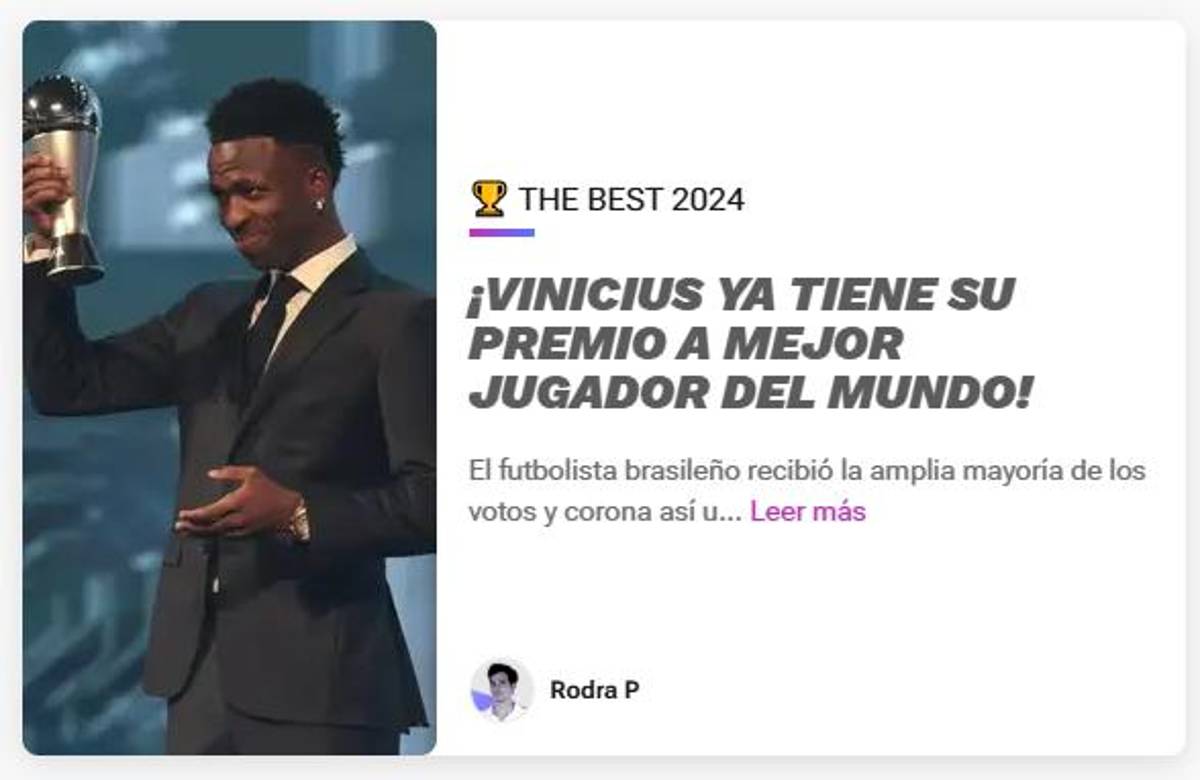 Vinicius ganó el premio The Best y la prensa reacciona: “Aquí sí asiste el Madrid; ya es mucho más grande que Neymar”