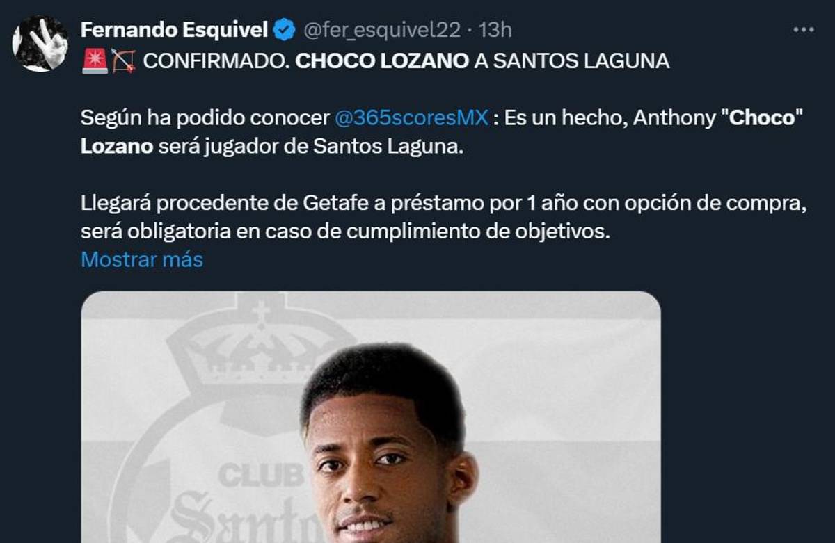 Prensa de México revela fecha de aterrizaje del Choco Lozano tras fichar por Santos: “Es un delantero de trayectoria”