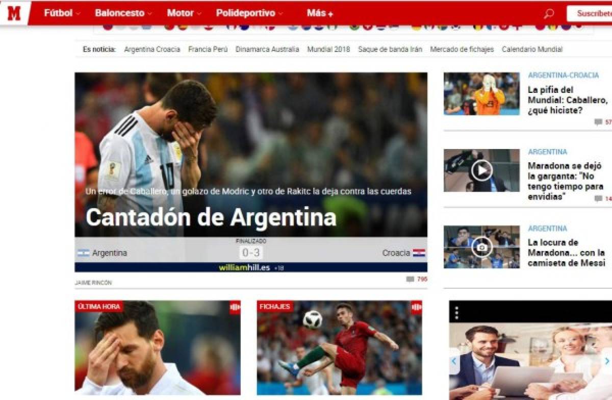 Prensa mundial cataloga de 'ridículo' derrota de Argentina ante Croacia