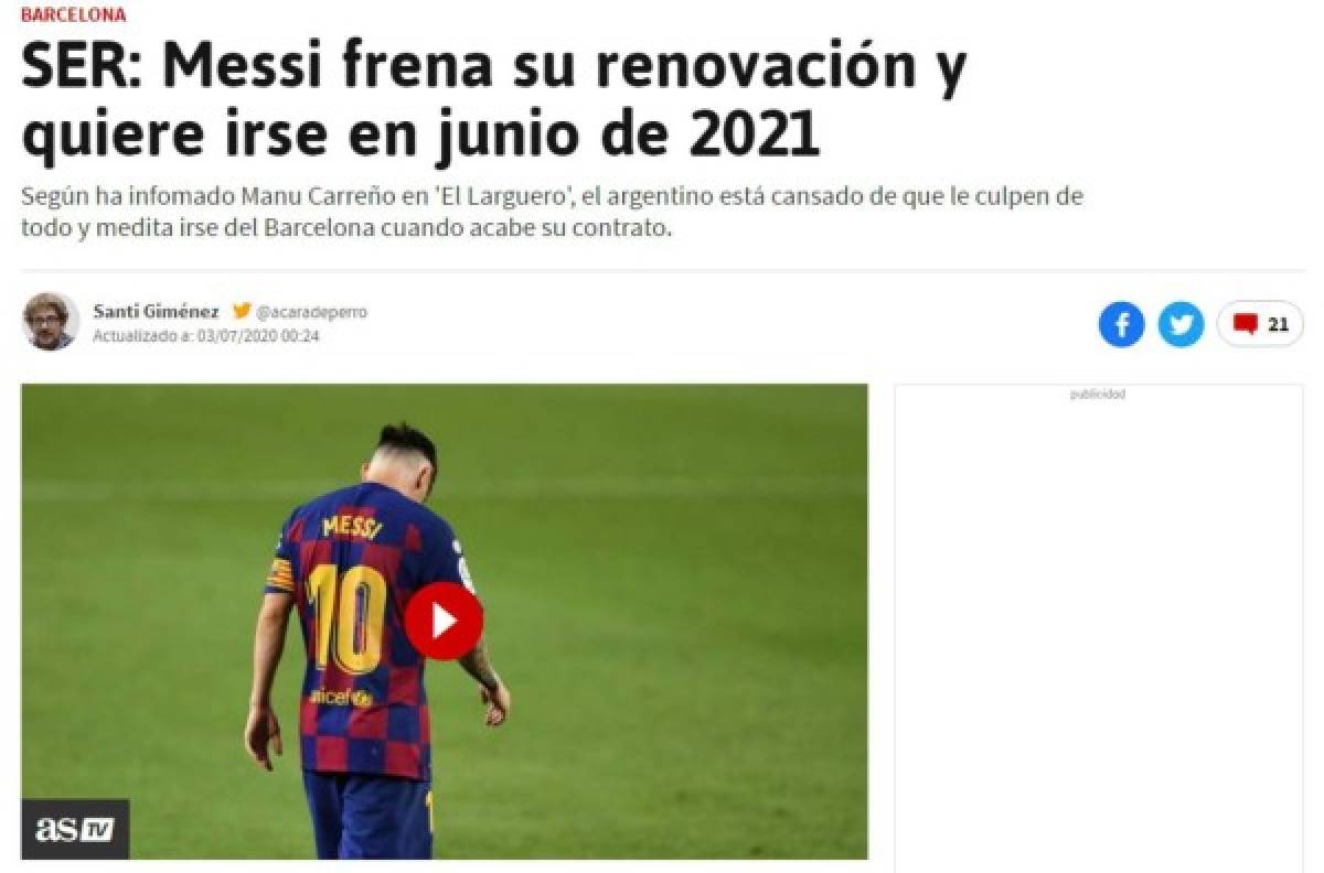 Las portadas en el mundo por la posible salida de Lionel Messi del FC Barcelona