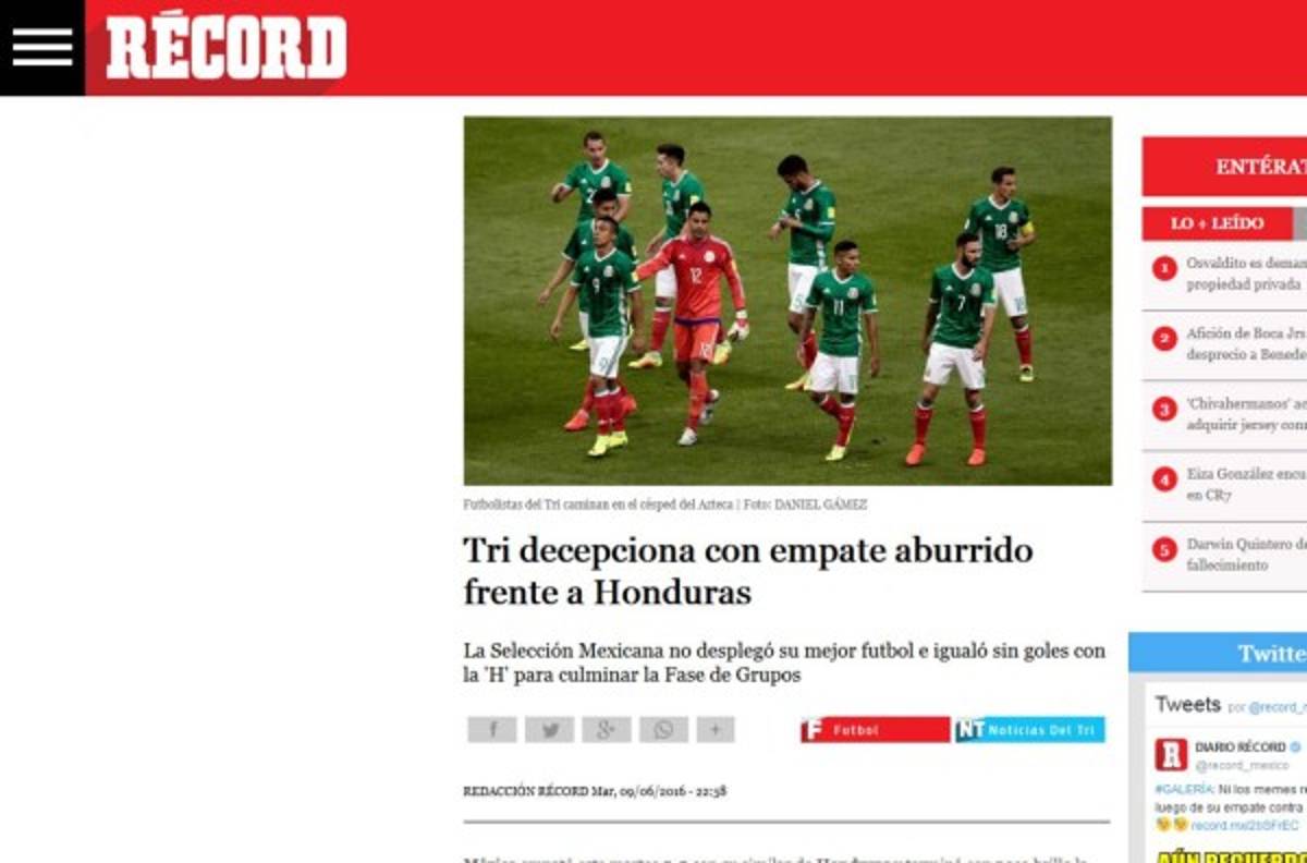 Prensa mexicana le tira con todo al Tri por empate en el Azteca ante Honduras