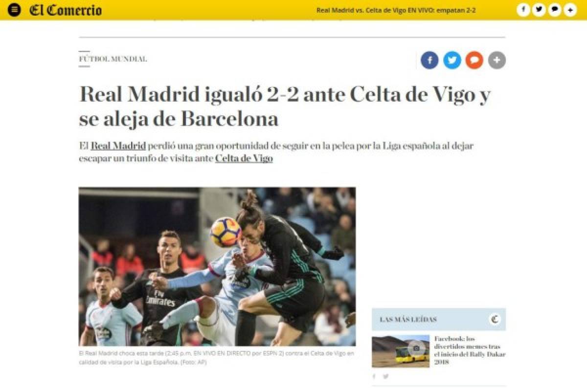 Así reaccionan los medios luego de empate del Real Madrid ante el Celta