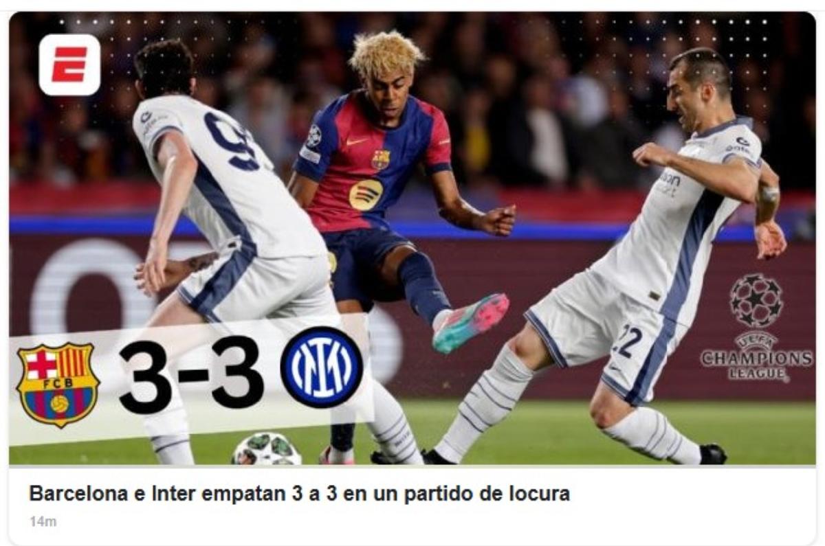 Resultado injusto, Homenaje al fútbol: así reaccionó la prensa tras el empate entre Barcelona ante Inter en Champions