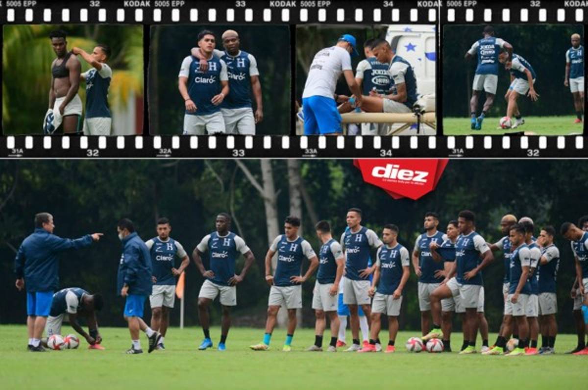 Consejos del Bolillo a un jugador y Kervin Arriaga toma precauciones: Las fotos del entreno de Honduras