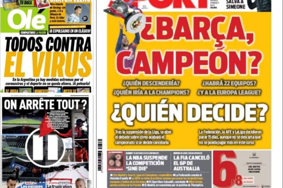 La pandemia del coronavirus se roba las portadas deportivas por el mundo: 'Stop ya'