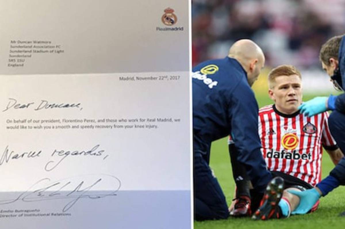 El Real Madrid envía una carta de apoyo a un jugador lesionado del Sunderland