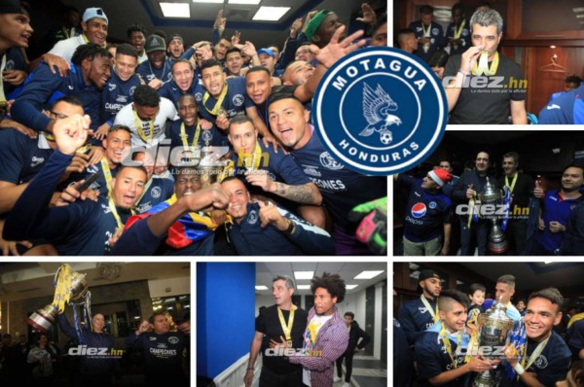 EN FOTOS: La íntima celebración de Motagua en su camerino tras ganar la copa 16