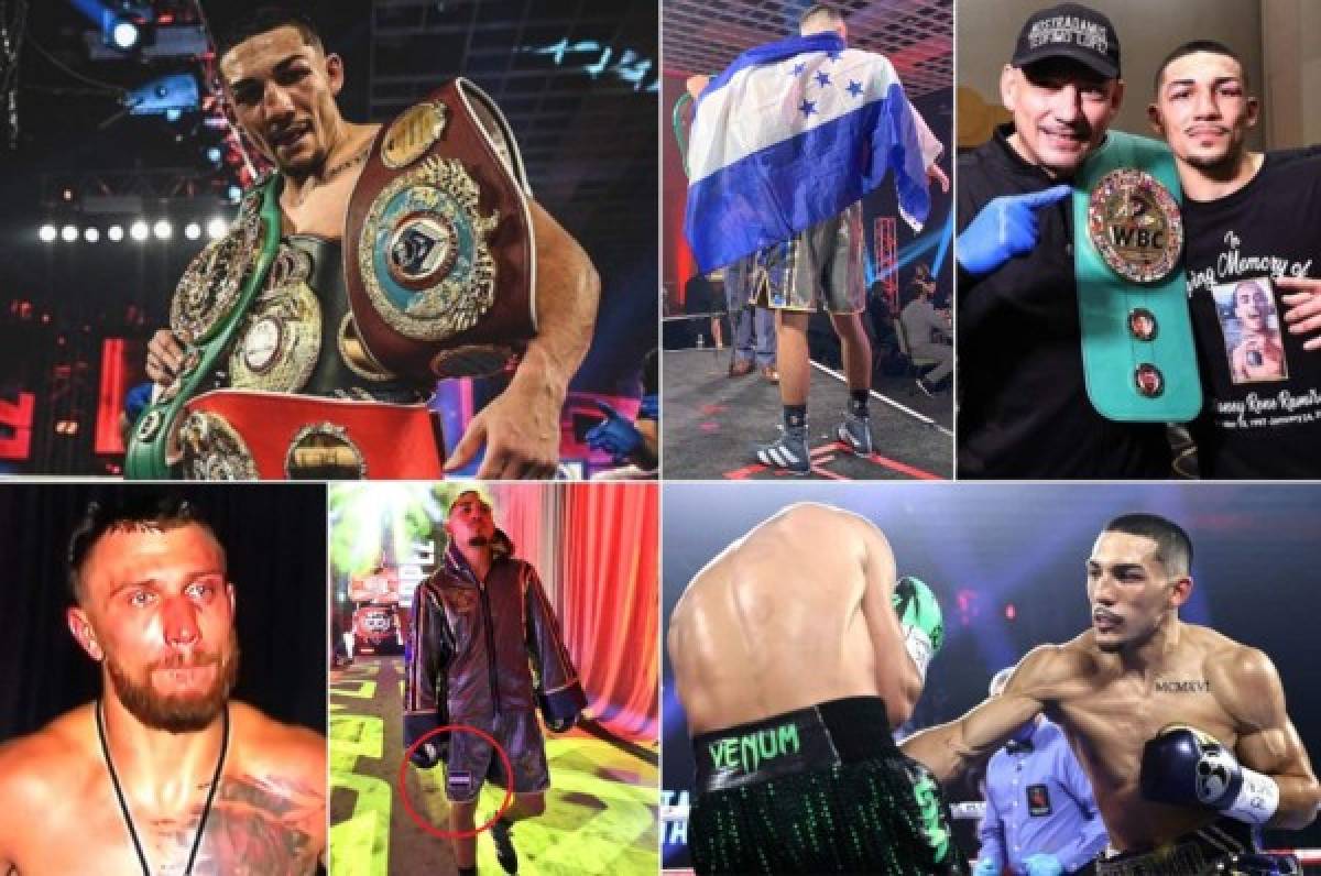 Las otras fotos del histórico triunfo de Teófimo López: se arropa con la bandera de Honduras y las lágrimas de Lomachenko