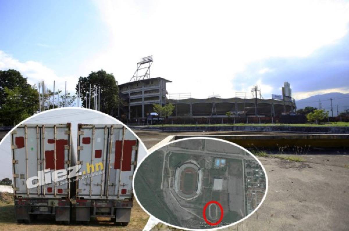 Así se ve el estadio Olímpico con los contenedores fríos para albergar cadáveres por coronavirus
