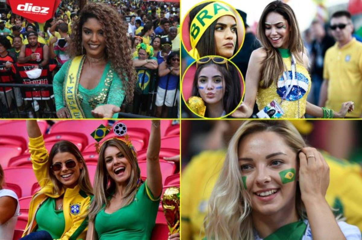 Garotas ponen belleza en el Mundial de Rusia en juego de Brasil-Bélgica