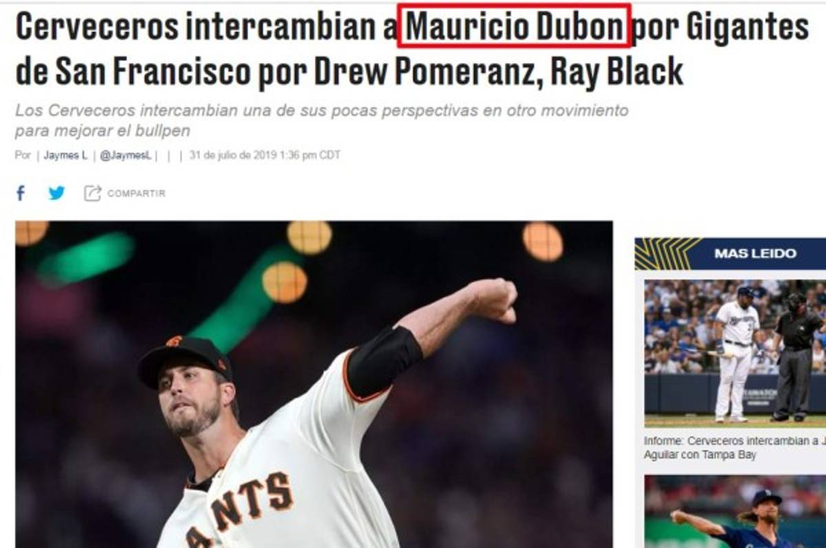 La prensa de EUA hace eco del traspaso de Mauricio Dubón a Giants