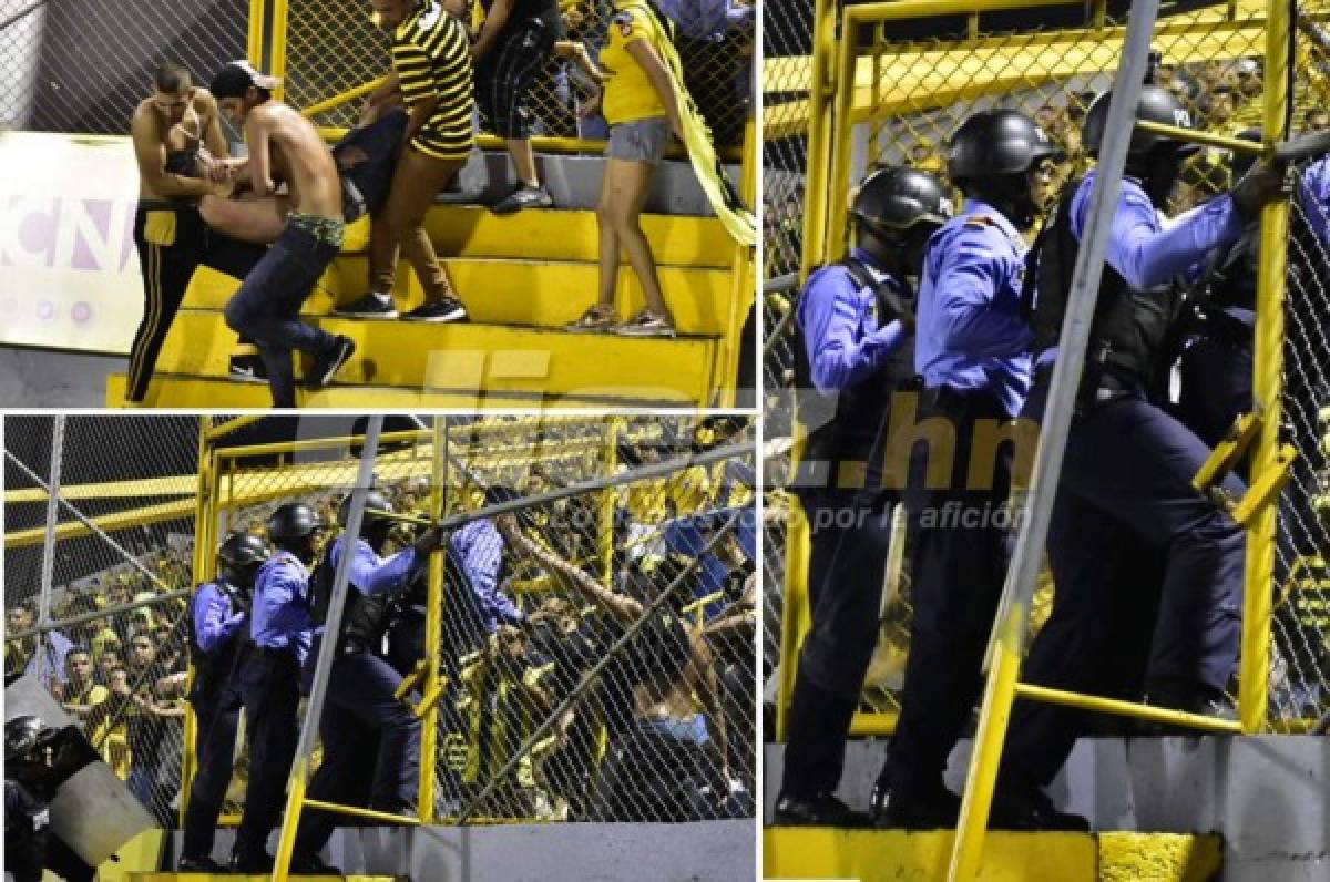 En fotos: Así fue el relajo que armaron las barras del Real España y Olimpia